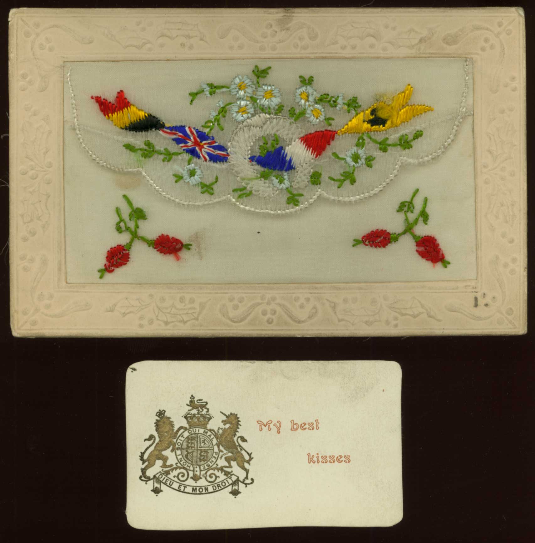 Embroidered WWI postcard