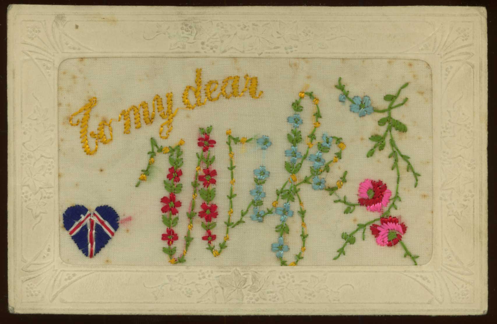 Embroidered WWI postcard