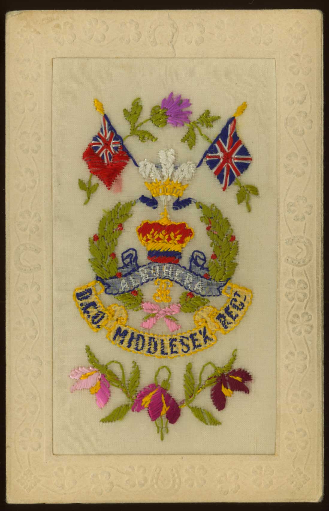 Embroidered WWI postcard