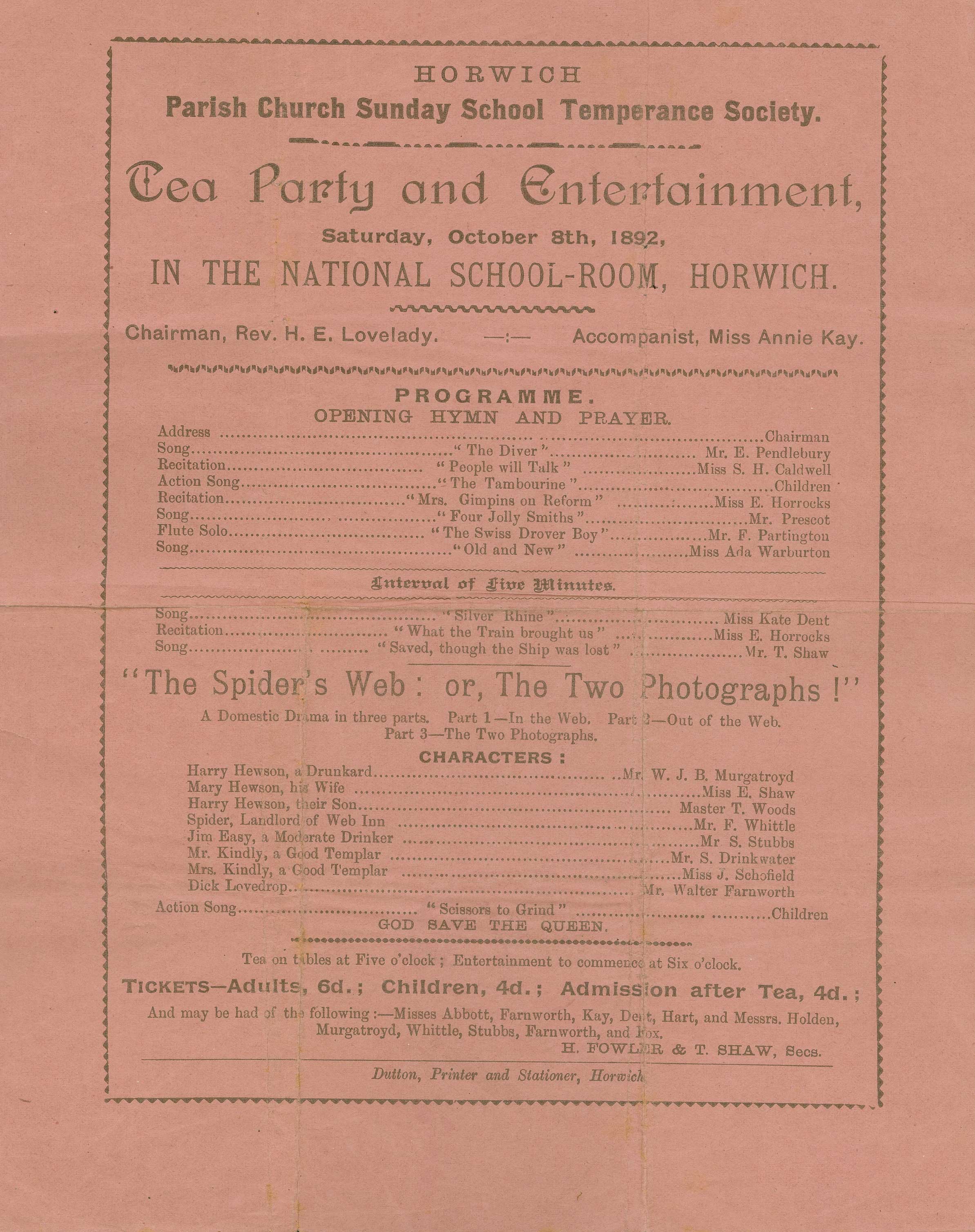 Visiting card of Rev. P. F. Maynard