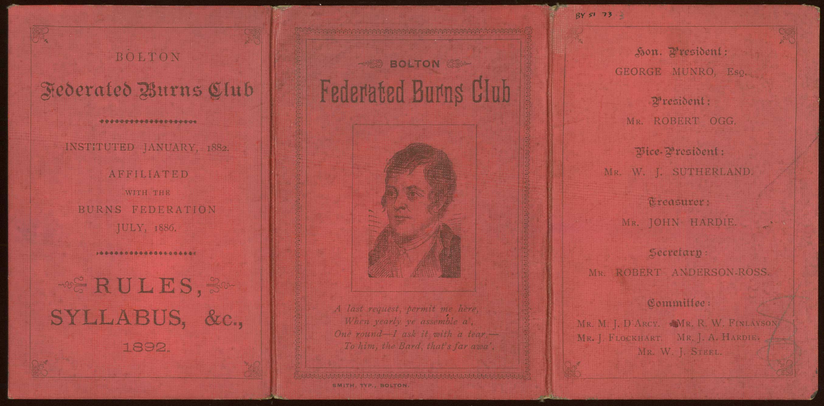 Membership card for Bolton Junior Burns Club