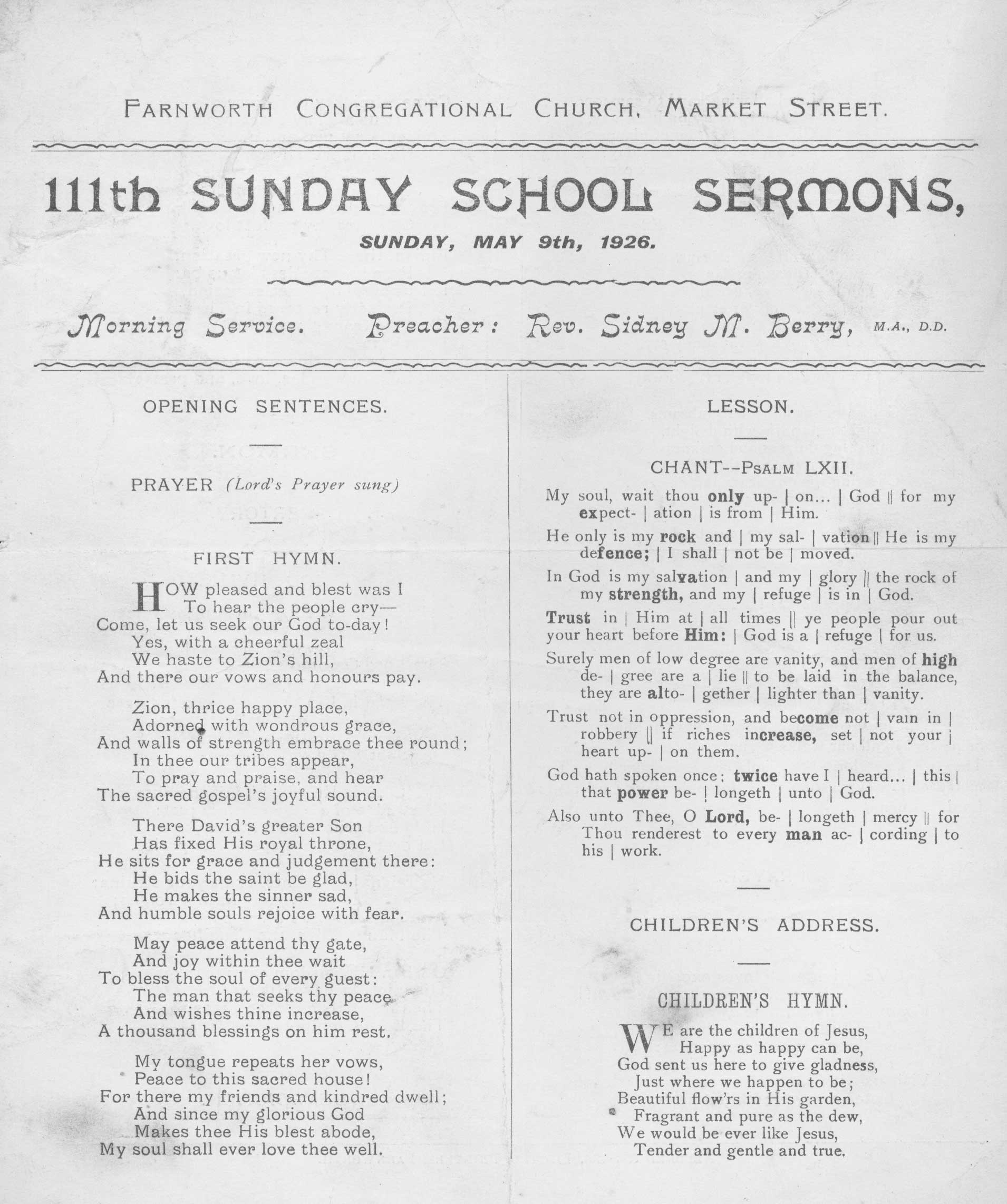 Farnworth Congregational Church sheet