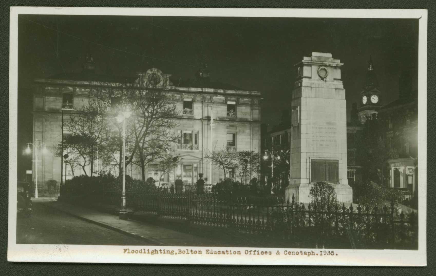 Floodlighting. Bolton Education Offices and Cenotaph. 1935.