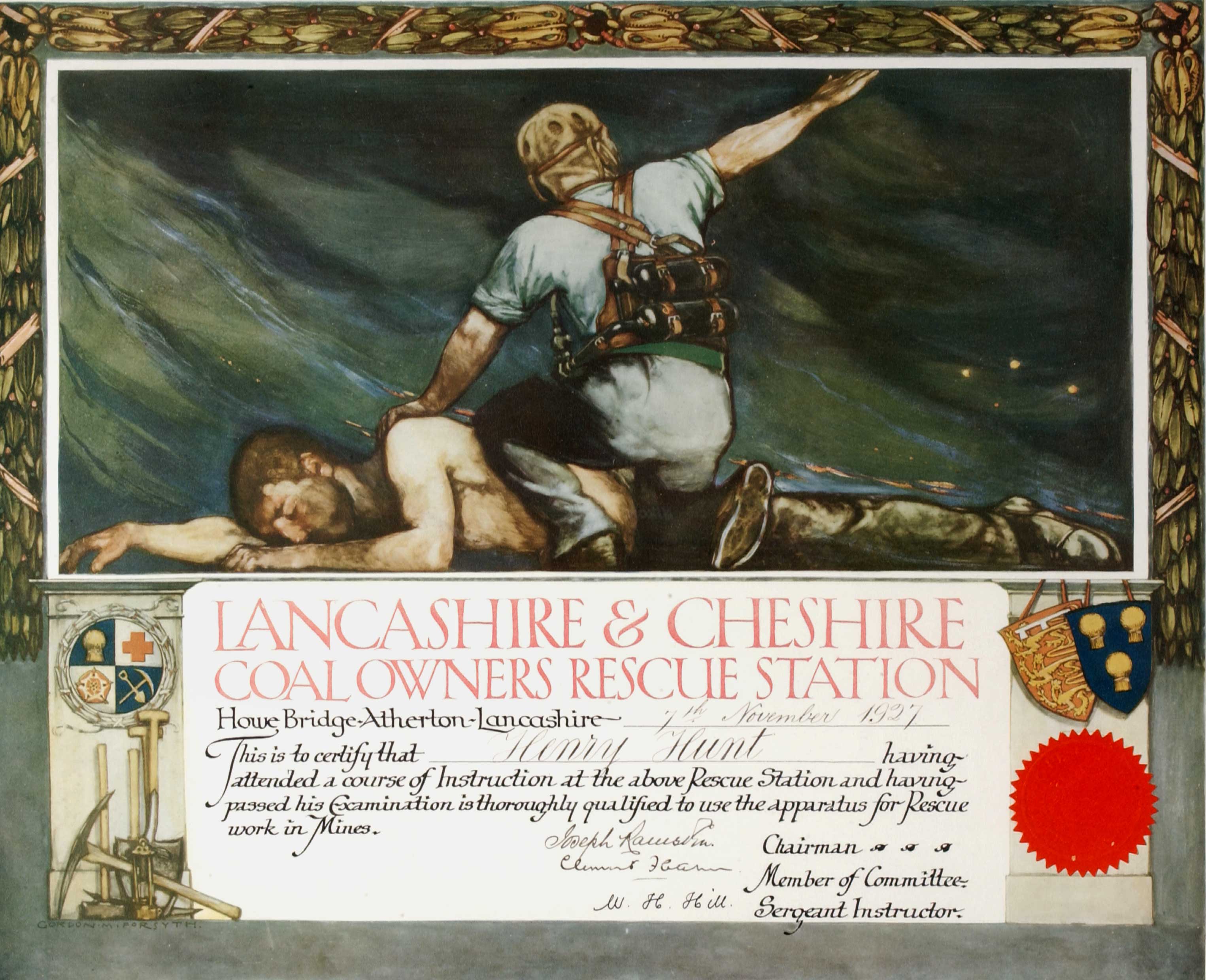 Certificate issued by The Lancashire and Cheshire Coal Owners Rescue Station
